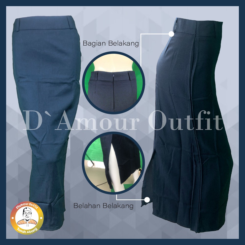 New | Rok Span Kerja Wanita Formal Resleting Belah Belakang Kantoran Wisuda Sekolah Hitam Bahan Woll Gabardine Standar Jumbo Size S - XXXXXL