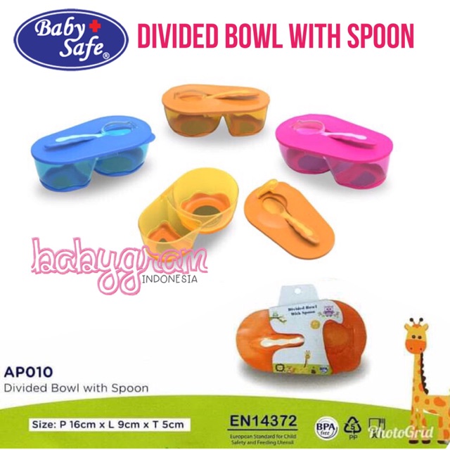 Babysafe AP010 Divided Bowl With Spoon / Mangkok Bayi Sekat Baby Safe