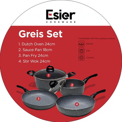 Esier Greis Cookware Set Marble Coating Non Stick Non Toxic