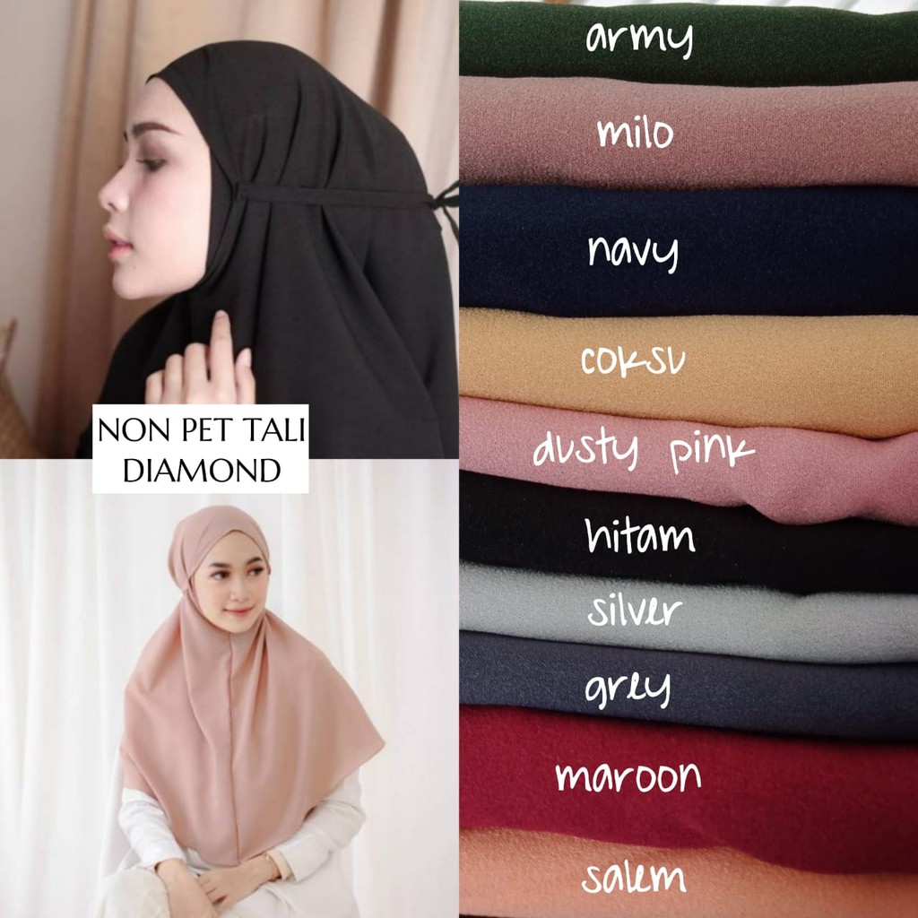 Bergo Non Pet Tali / Jilbab Maryam Non Pet Diamond Strech