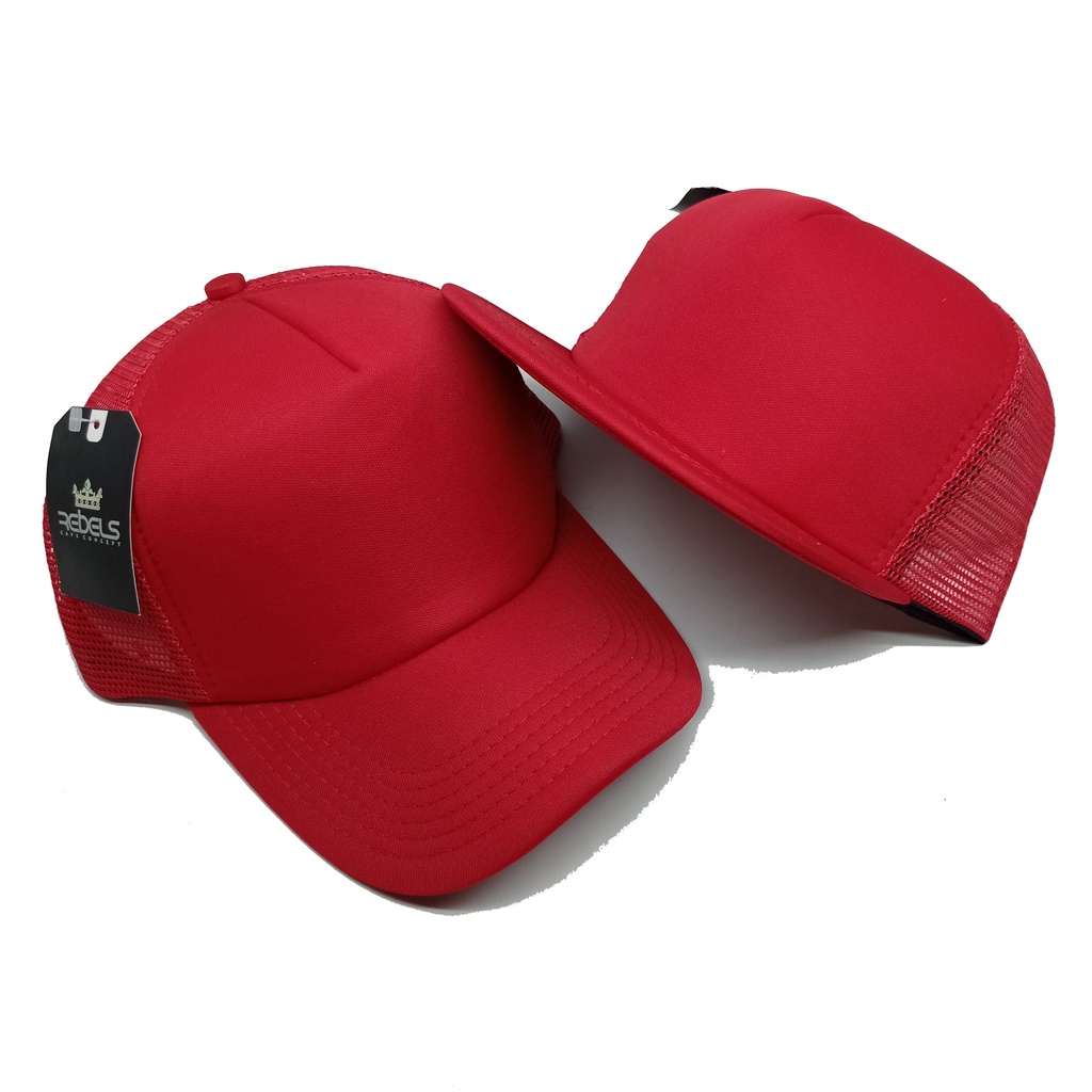 Topi Jaring Trucker Merah Polos Dewasa Premium
