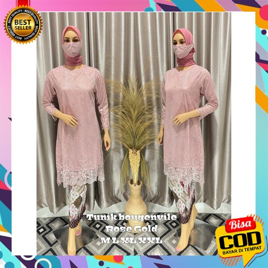 Kebaya Modern Batwing Cape Brukat Variasi Tali Bosha Warna Salmon Pink Mem> Kebaya Tunik Adiva - Baj