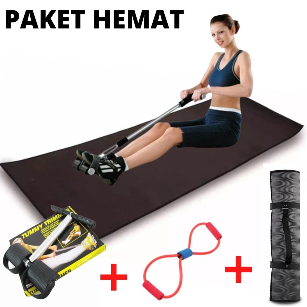 PAKET ALAT OLAHRAGA MATRAS CAMPING DENGAN TALI YOGA DAN TUMMY BESI