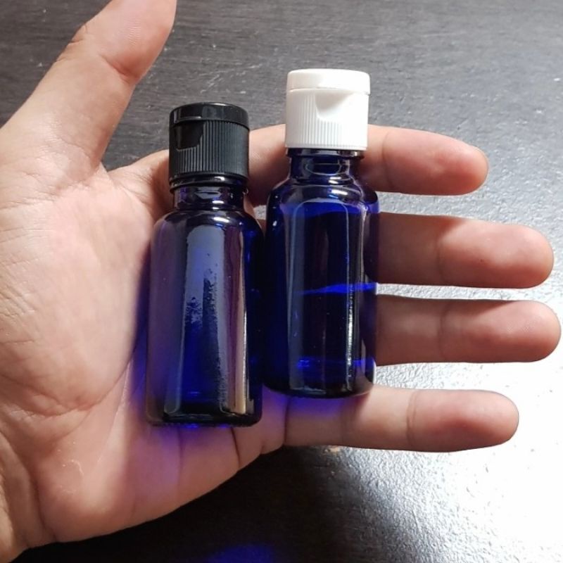 botol kaca 20ml tebal biru tutup fliptop