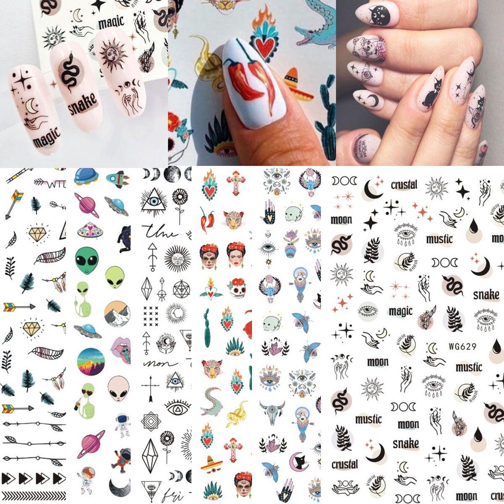 AUGUSTINA Agustina Stiker Nail Art Mata Wanita Fashion Geometri Ular Manikur Aksesoris Gaya India 3D Nail Decals