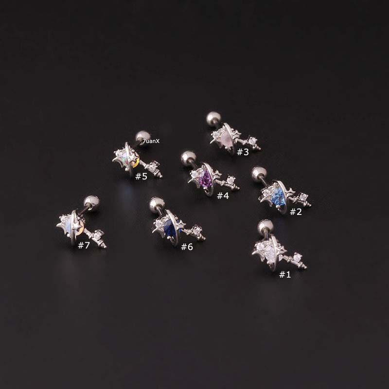 1pc Anting Tindik Tulang Rawan Telinga Bahan stainless steel Dengan zircon