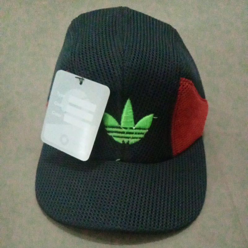 topi baseball Adidas biru tua kombinasi merah