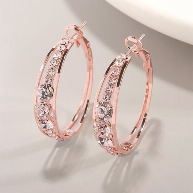 Anting Hoop Bentuk Bulat Geometris Bahan Cubic Zirconia Berlian Imitasi Warna Silver Untuk Wanita