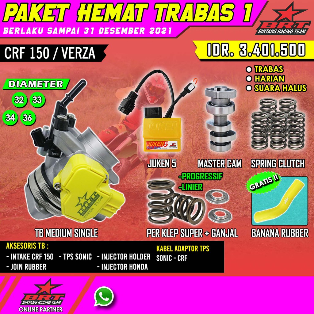 PAKET HEMAT TRABAS 1 CRF 150 - THROTTLE BODY TB - ECU JUKEN - MASTERCAM - PER KOPLING - PER KLEP