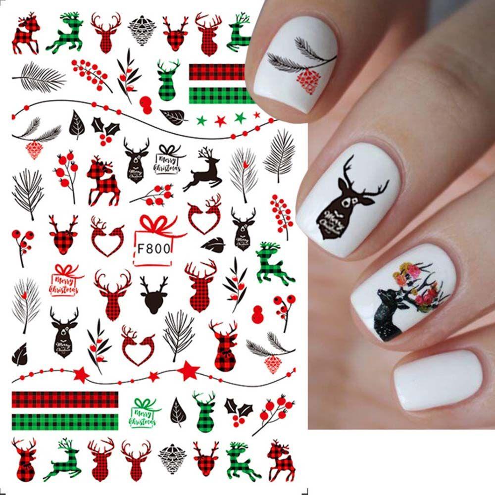 AUGUSTINA Agustina Stiker Kuku Natal Fashion Perekat Diri Daun Ikatan Simpul Manikur Aksesoris Pohon Natal Nail Art Dekorasi