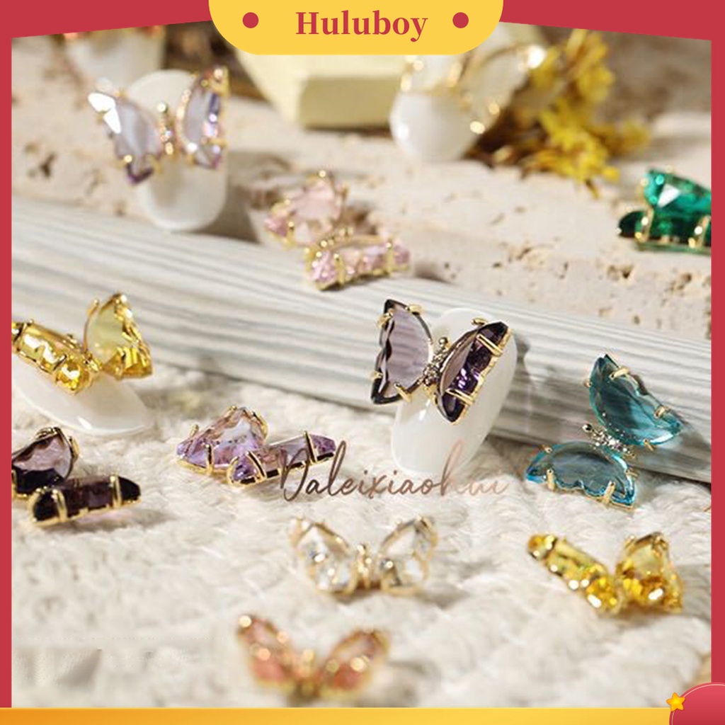 Huluboy Huluboy♡ Butterfly Ornamen Kuku 3D Bentuk Kupu-Kupu Warna-Warni Bahan Zircon Untuk Wanita