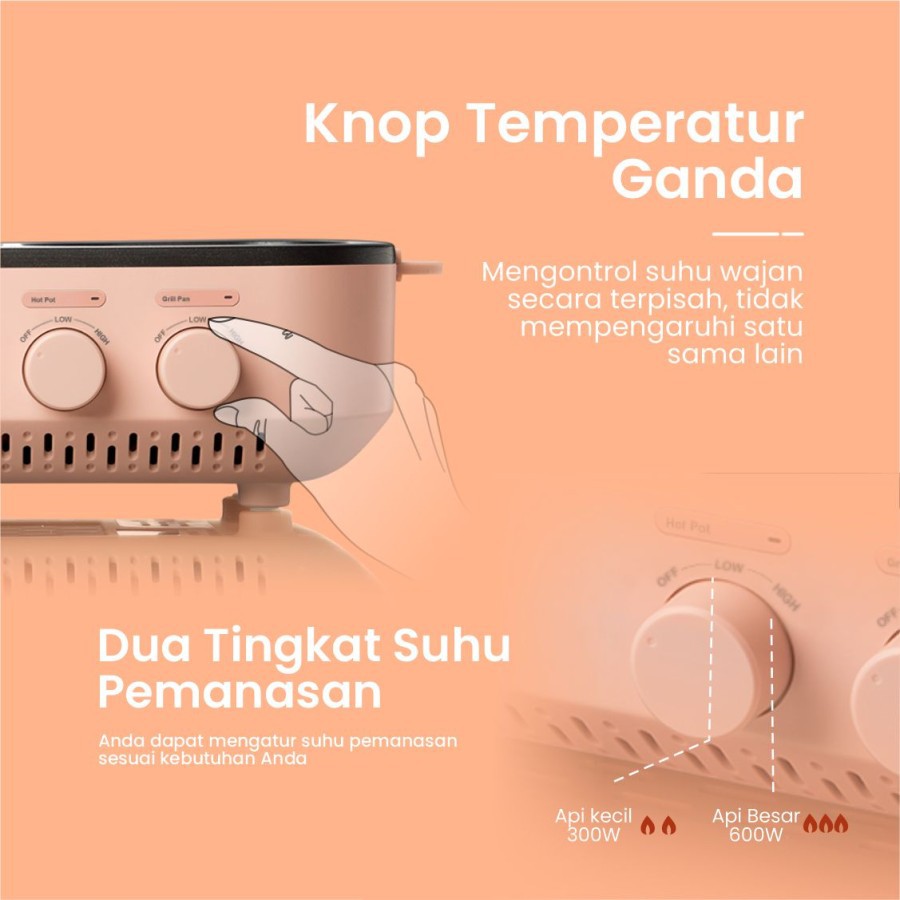 Makassar ! Emily 2 in 1 Electric Grill &amp; Hot Pot 1 L EHP 11302