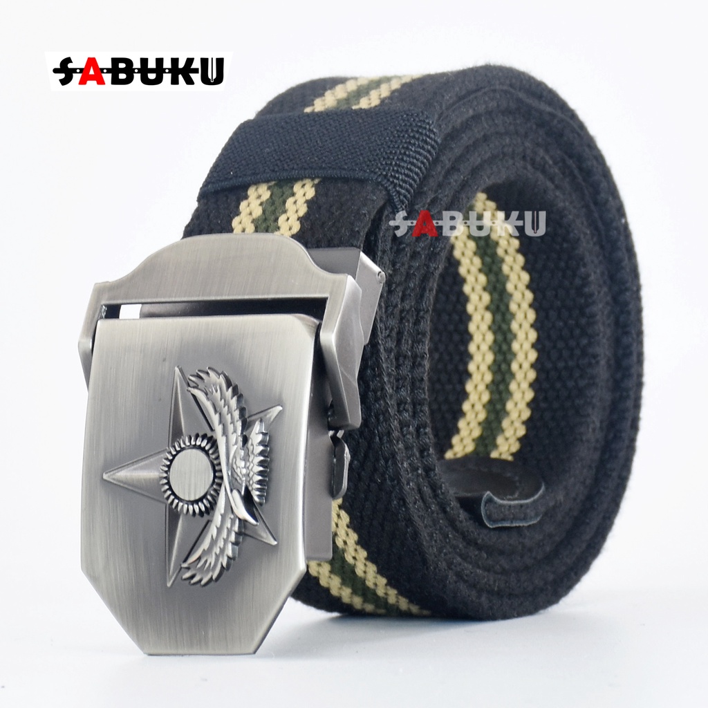 [S&amp;K] Ikat Pinggang Gesper Kanvas Sabuk Pria Kepala Besi Tactical Model Jepit Fashion Men Belt-SK156