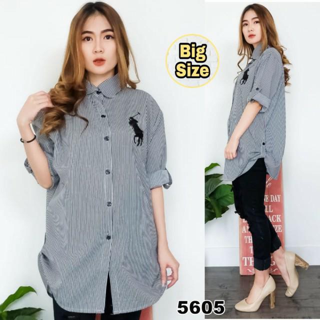 F&F [COD] + [GRATIS ONGKIR] Kemeja Jumbo Polur XXXL / Kemeja Wanita Big Size / Atasan Wanita XXXL-Hitam