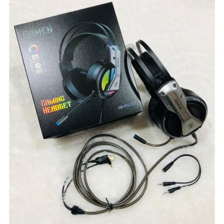 PROMO GAMEN GH1500 3.5mm Audio Jack Input Noise cancellation RGB LED Light Braided Wire Gaming Headphone Earphone Headset Original