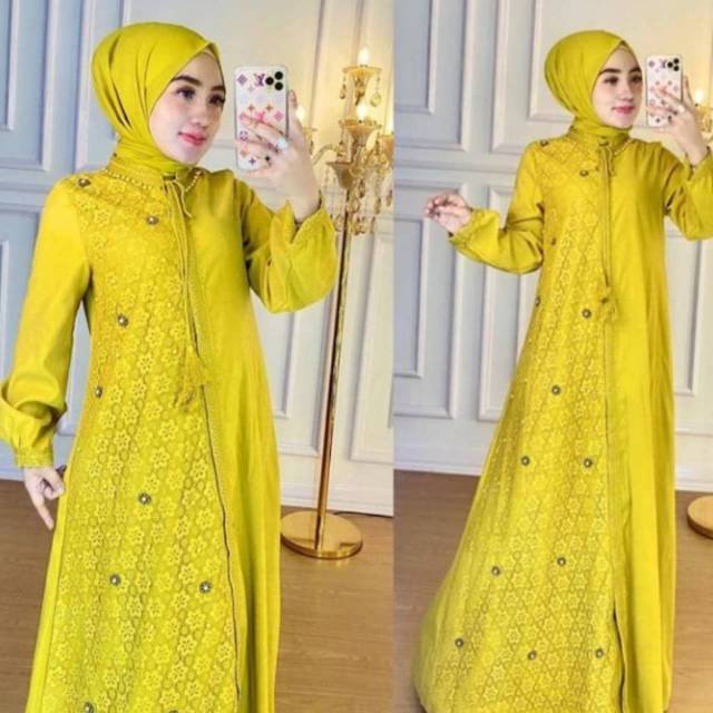 Shellasaukia gamis import suede brokat