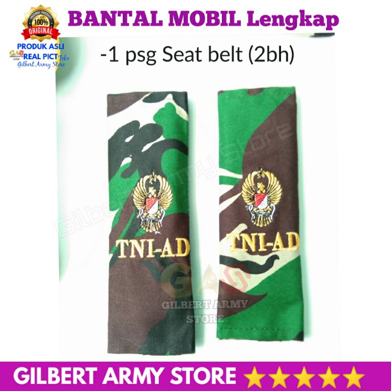 Paket Lengkap Bantal Mobil seatbelt tempat tissue Loreng Tni AD Pajangan dashbord mobil penyangga Leher