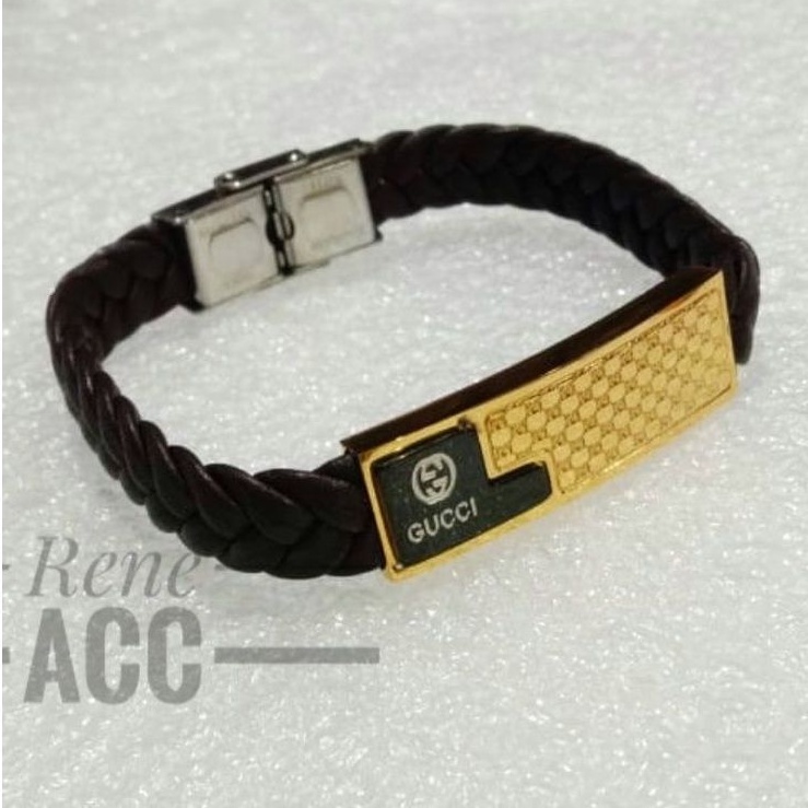 Rene acc gelang kulit pria titanium tali kepang gaya Trendy anti karat