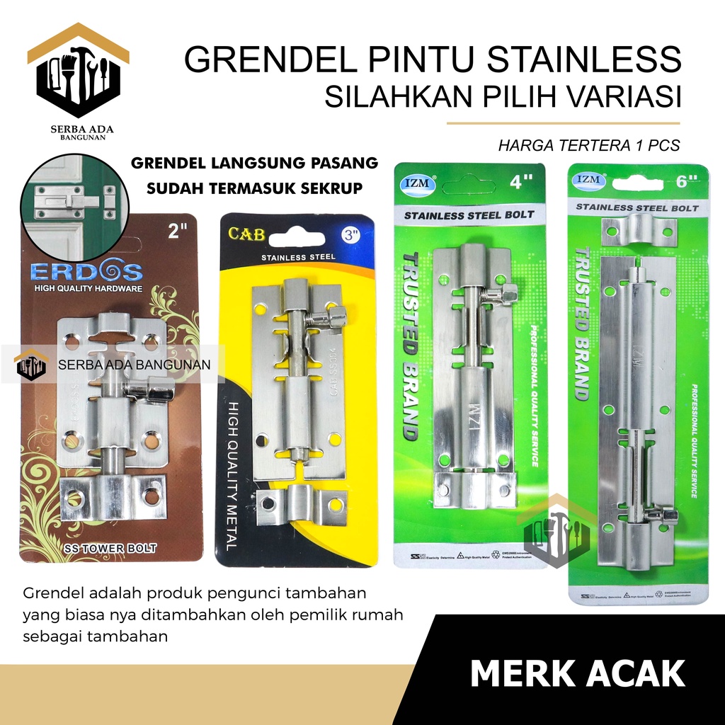 TERMURAH Grendel Stainless Stanlis Tebal Selot Pintu Slot Jendela Kunci Pintu ANTI KARAT Erdos CAB Izumo