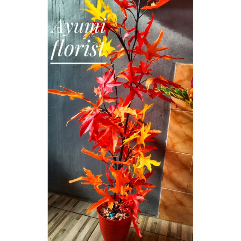 Pohon Maple bunga hias plastik untuk sudut ruangan handmade dari kresek