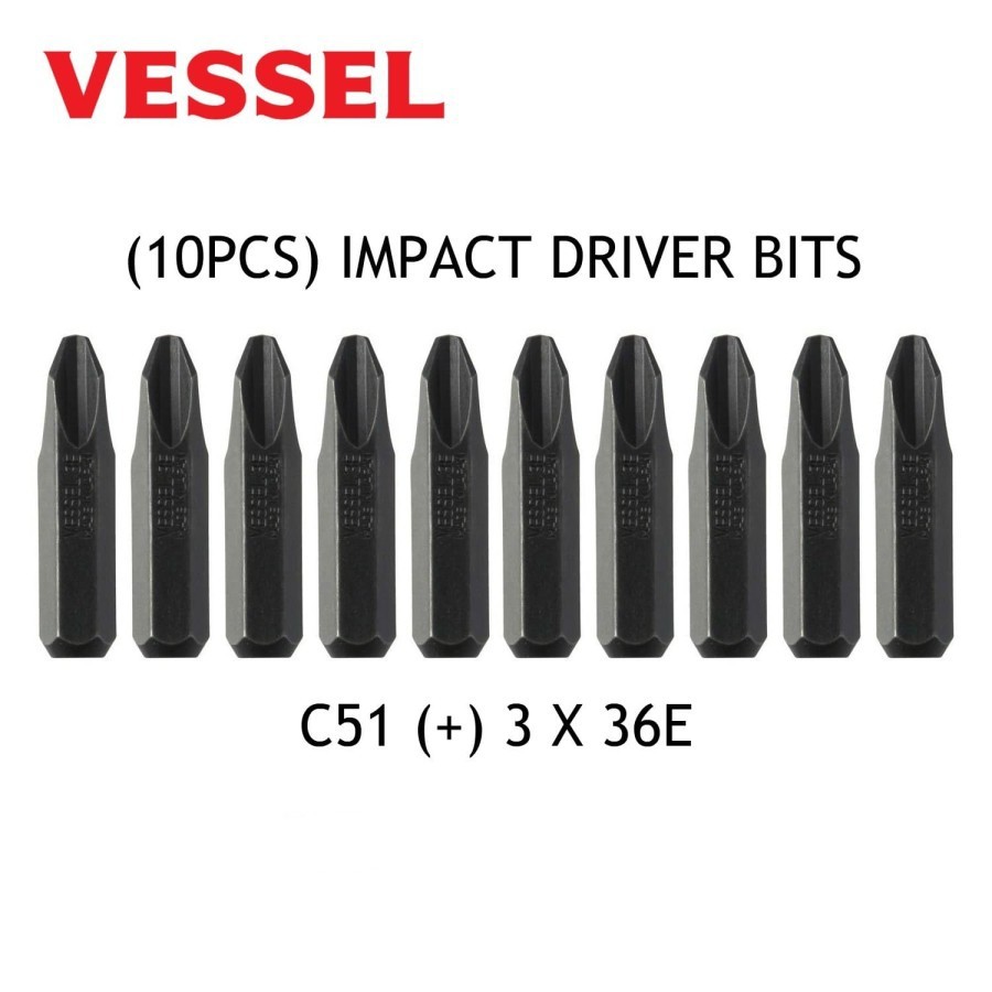 MATA OBENG KETOK VESSEL C51 (+) 3 × 36E | IMPACT DRIVER BITS 8MM HEX