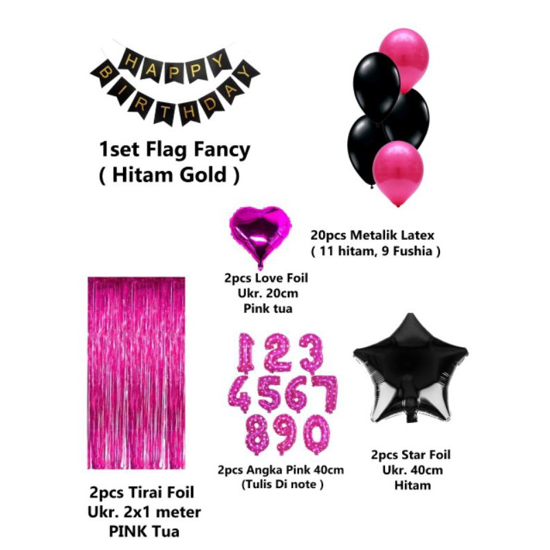 PAKET DEKORASI ULANG TAHUN/ HAPPY BIRTHDAY TEMA BLACK PINK