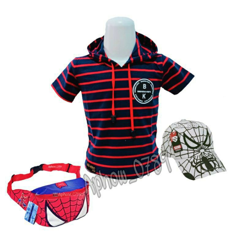 PAKET 3IN1 HOODIE ANAK SALUR 2-9TAHUN+ WAISTBAG+TOPI BORDIR PRINT