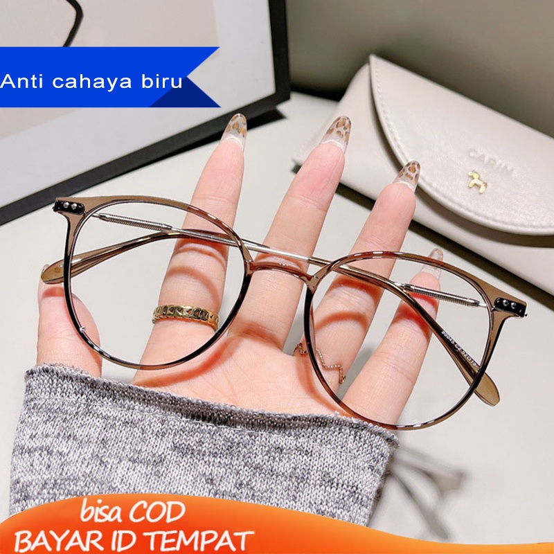 COD❤️Kacamata Photocromic Anti Radiasi Pemblokiran Cahaya Biru Logam tr90 Kompute Kaca mata Lensa Pengganti Gaya Retro Untuk Wanita Pria Impor Korea