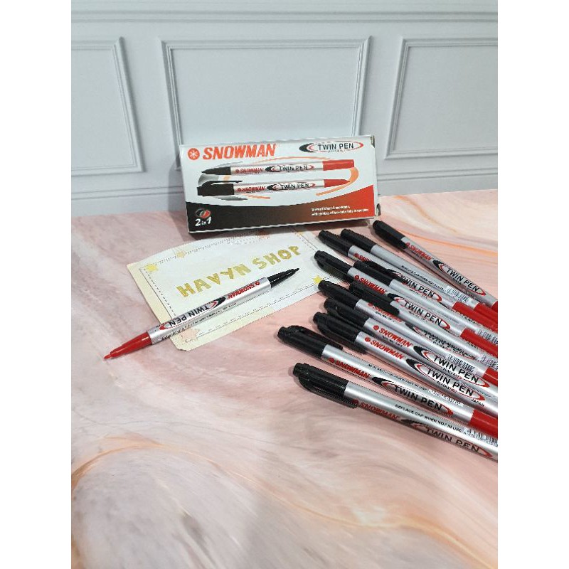 

(12pc) pen TWIN PEN merek SNOWMAN 2 in 1
