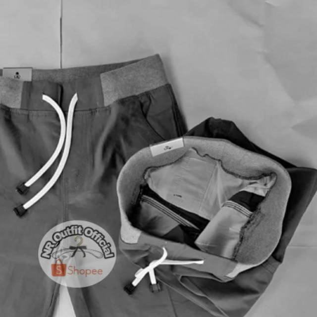 Celana Chino Pinggang Karet Rip Panjang Pria Kolor Panjang Polos Bahan Cotton Combed Diamond