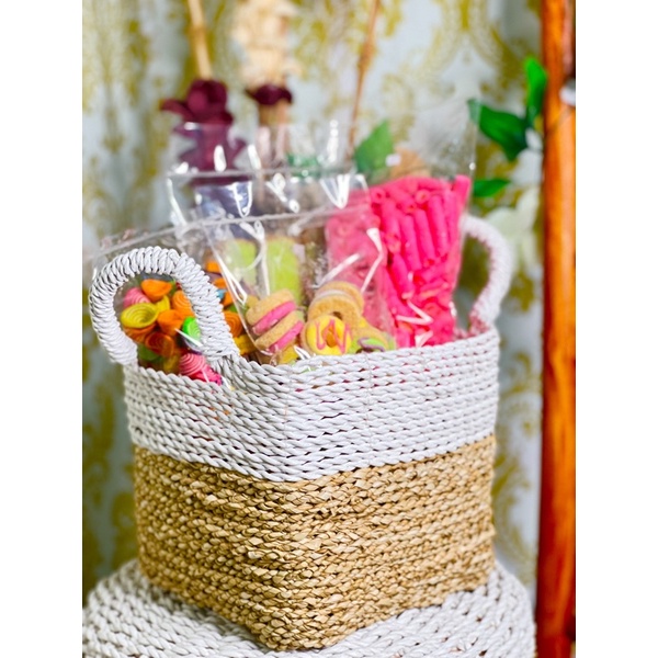 

keranjang kotak persegi seagrass lilit rafia 20x20 cm