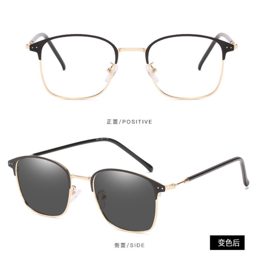 Kacamata Lensa Photocromic 2 In 1 Anti Radiasi Wanita Pria 1924 Kacamata Komputer Anti Silau Blue Ray Radiasi Korea KC010 (PTC002)-PTC002 - GOLD