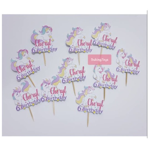 Unicorn Rainbow Topper Cupcake Birthday / Hiasan Kue Ulang Tahun - Custom Nama