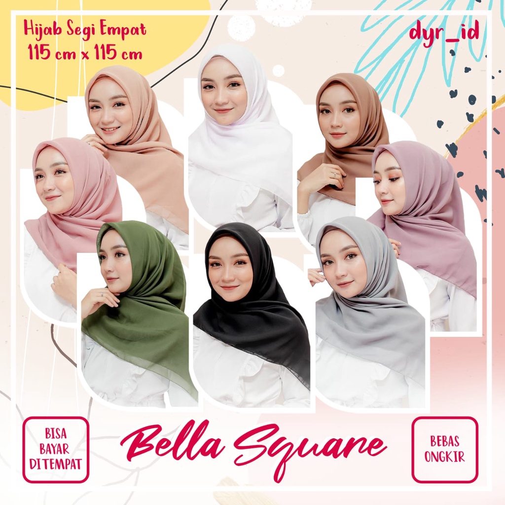 kerudung wanita - Bella Square 40 Warna Hijab Segiempat -hijab - atasan wanita