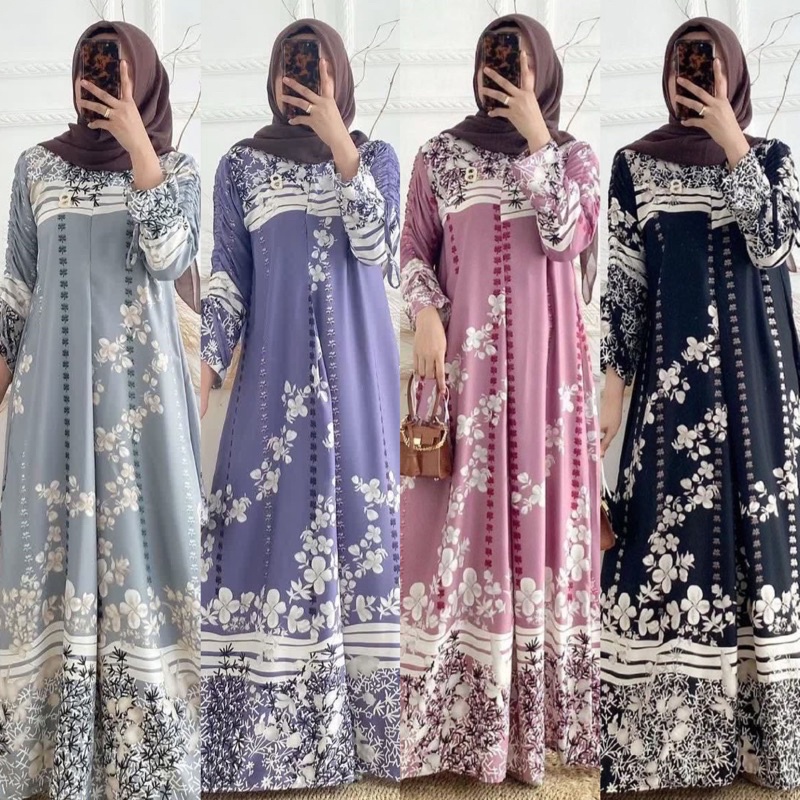 Gamis Anggrek M/L/XL/XXL/JUMBO Dress Pesta Syar'i Raya Lebaran Tali Serut Cantik Elegan