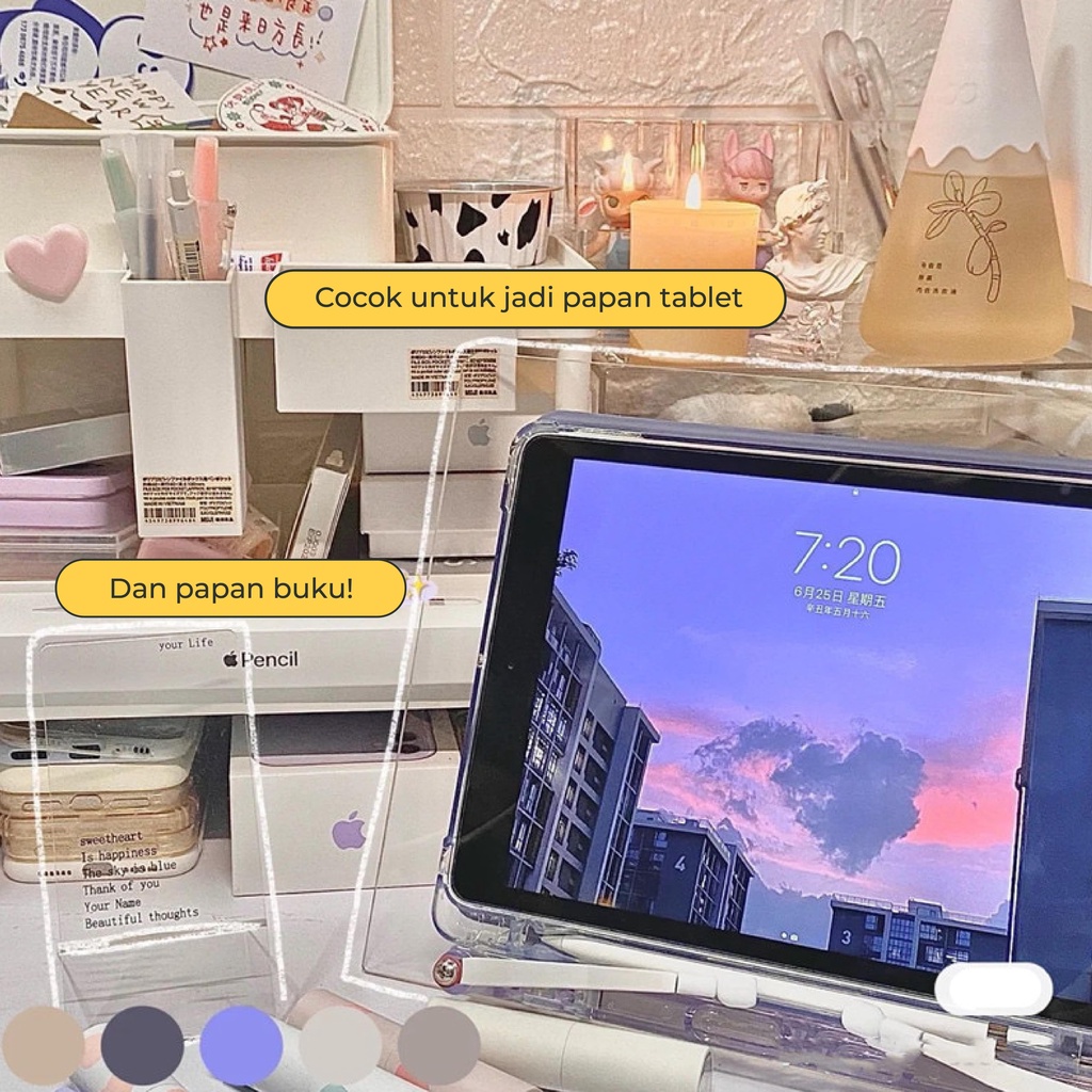 【IKONE】BUKKU Tablet Holder Acrylic Adjustable Tablet Stand with Lights Book Holder Meja Laptop Meja tablet Tempat Laptop Ipad Membantu Leher Organizer Laptop Meja Stand Holder dengan Lampu