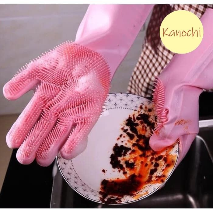 Sarung Tangan Silikon Gloves Tebel Tahan Panas Spons Cuci Piring Scrub