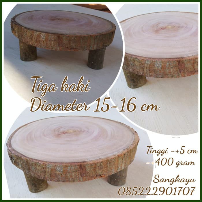 Tatakan kayu  kaki tiga diameter  15  16 cm talenan wood 