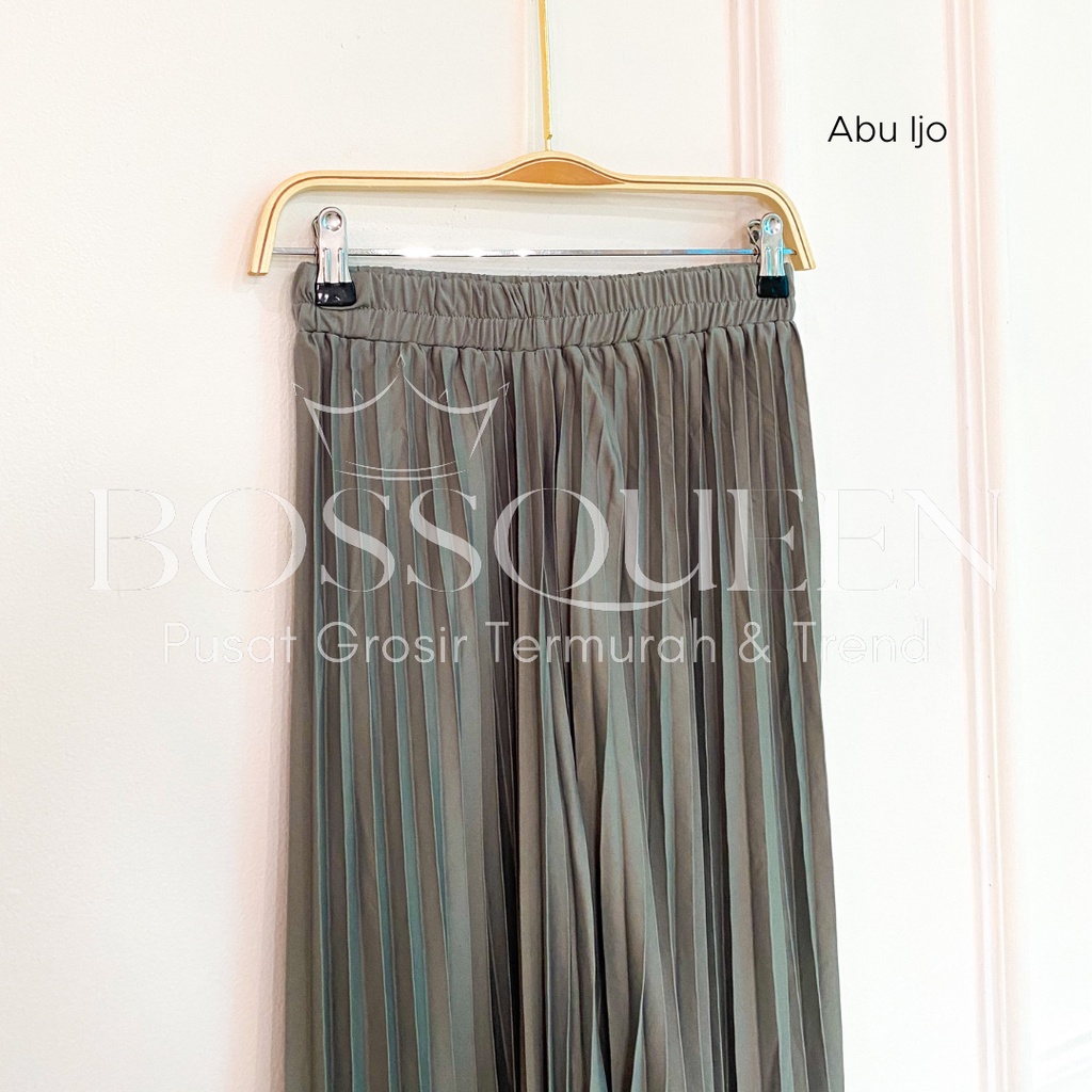 Rok plisket pendek 7/8 wanita model payung / Rok Plisket Mayung pendek / Rok Kerja Dewasa-Abu Ijo
