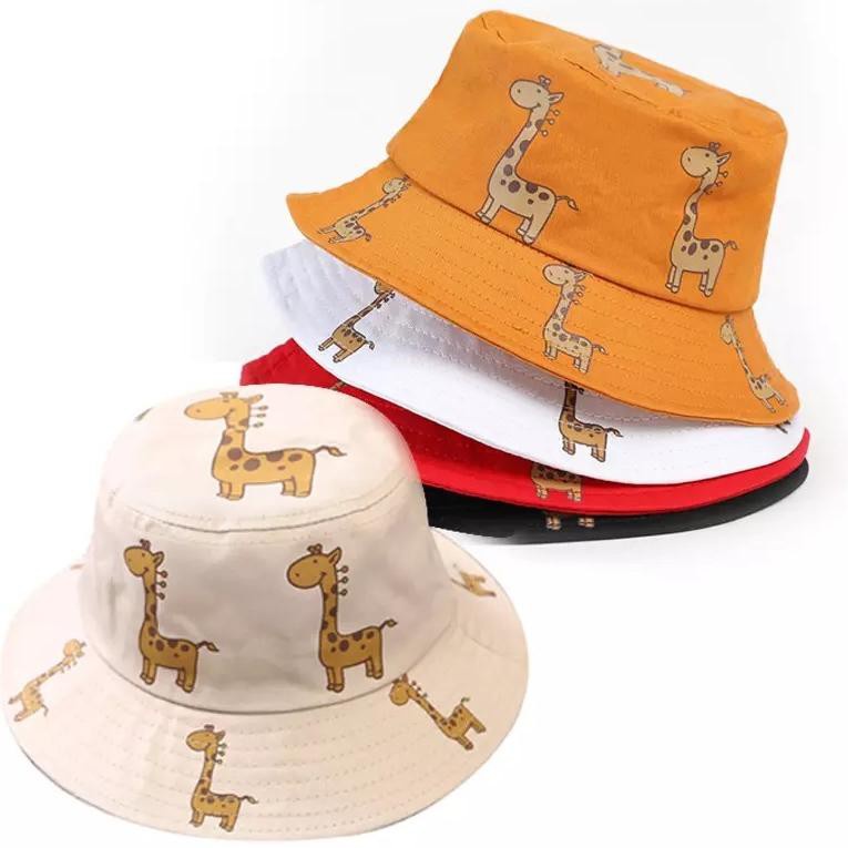 Topi Bucket Hat Anak Tali Sablon Jerapah Bahan Dril