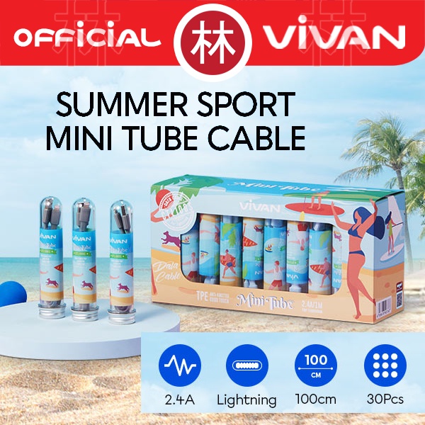 Vivan CTL100S Upgraded 1M Flat Lightning Mini Tube Data Cable - 1 Box 30 pcs New CTL100