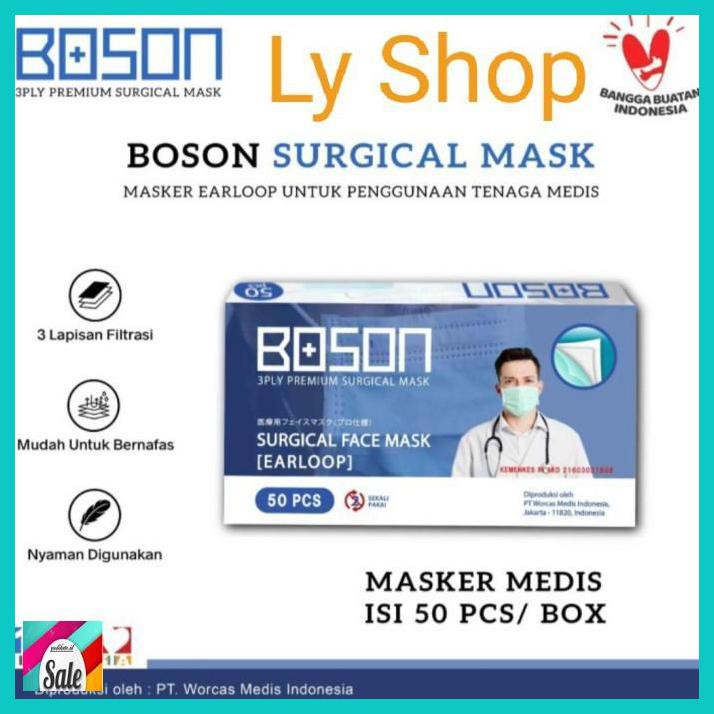 DCDISPOSABLE- BOSON SURCIGAL MASK EARLOOP 3 PLY /MASKER MEDIS ISI 50 PCS - HIJAU TOS -ORIGINAL.