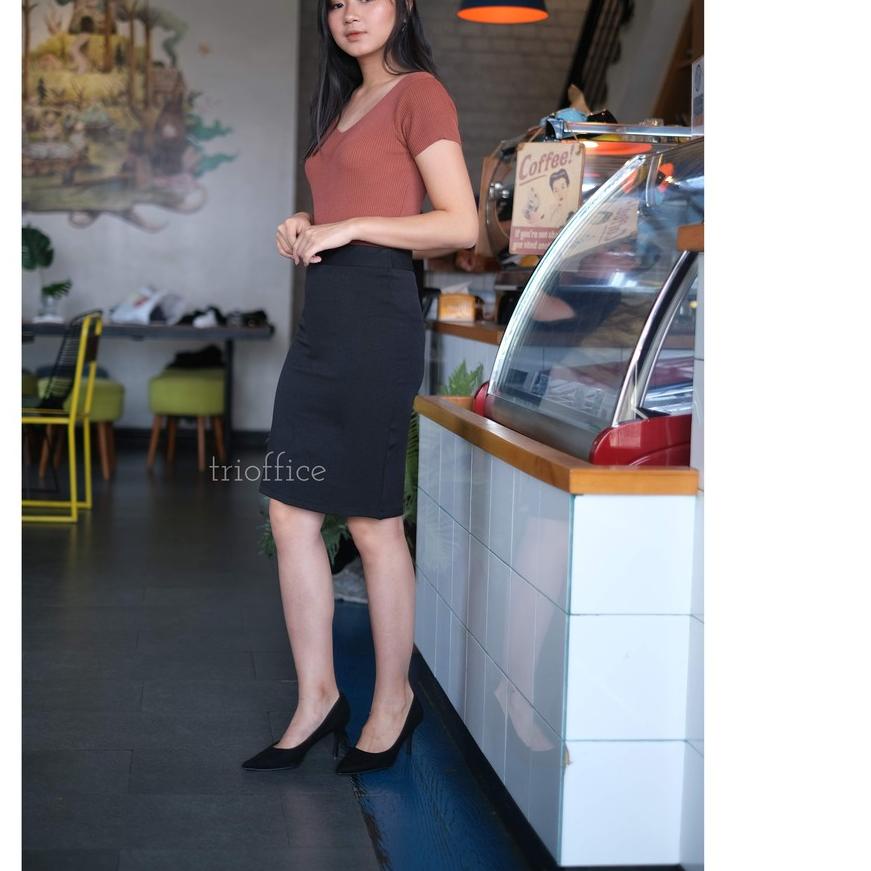 ♙ Rok Span Hitam Kerja Formal Selutut 3/4 ➦