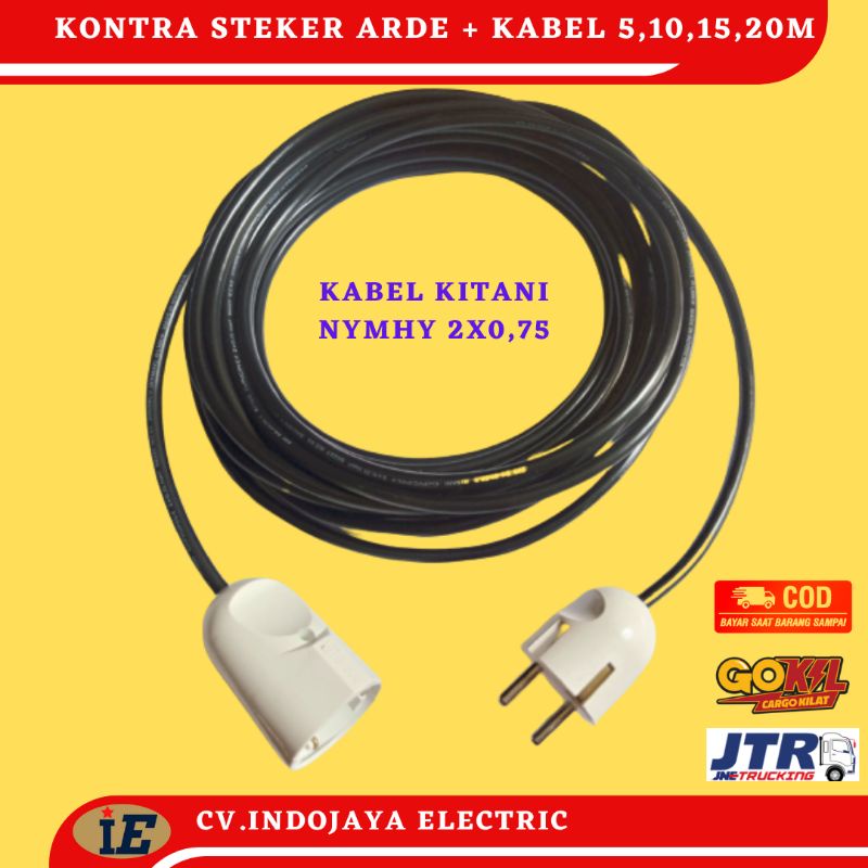 Steker Arde + Kontra Arde Broco Dengan Kabel Kitani panjang 5 meter