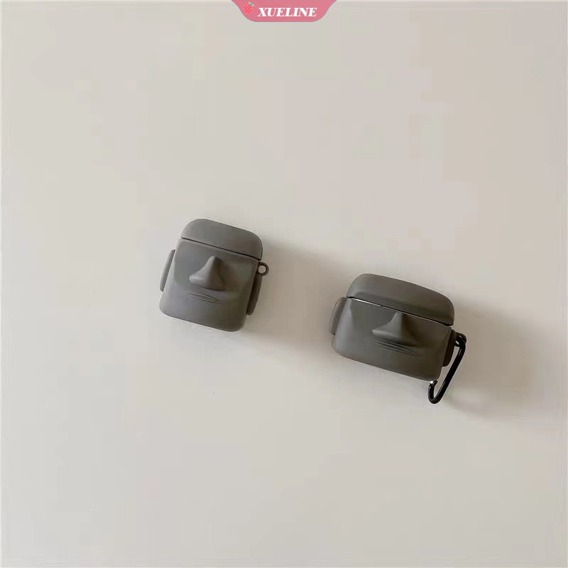 Casing Soft Case Silikon Motif Batu Moai Untuk AirPods 1 / 2 pro