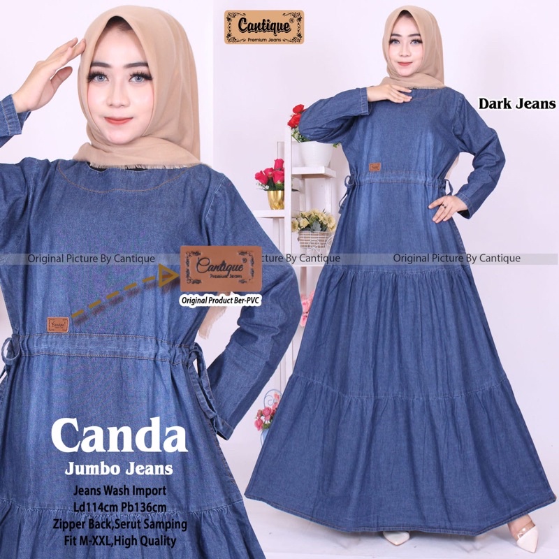 CANDA dress jumbo wanita zipper back serut samping LD 114cm PJ 136cm fit XXL high quality