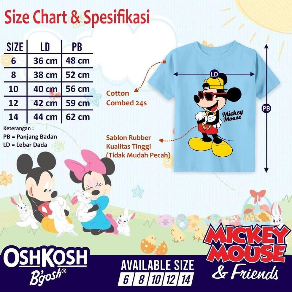 KAOS ANAK UNISEX MOTIF KARTUN MM USIA 6-14 TAHUN