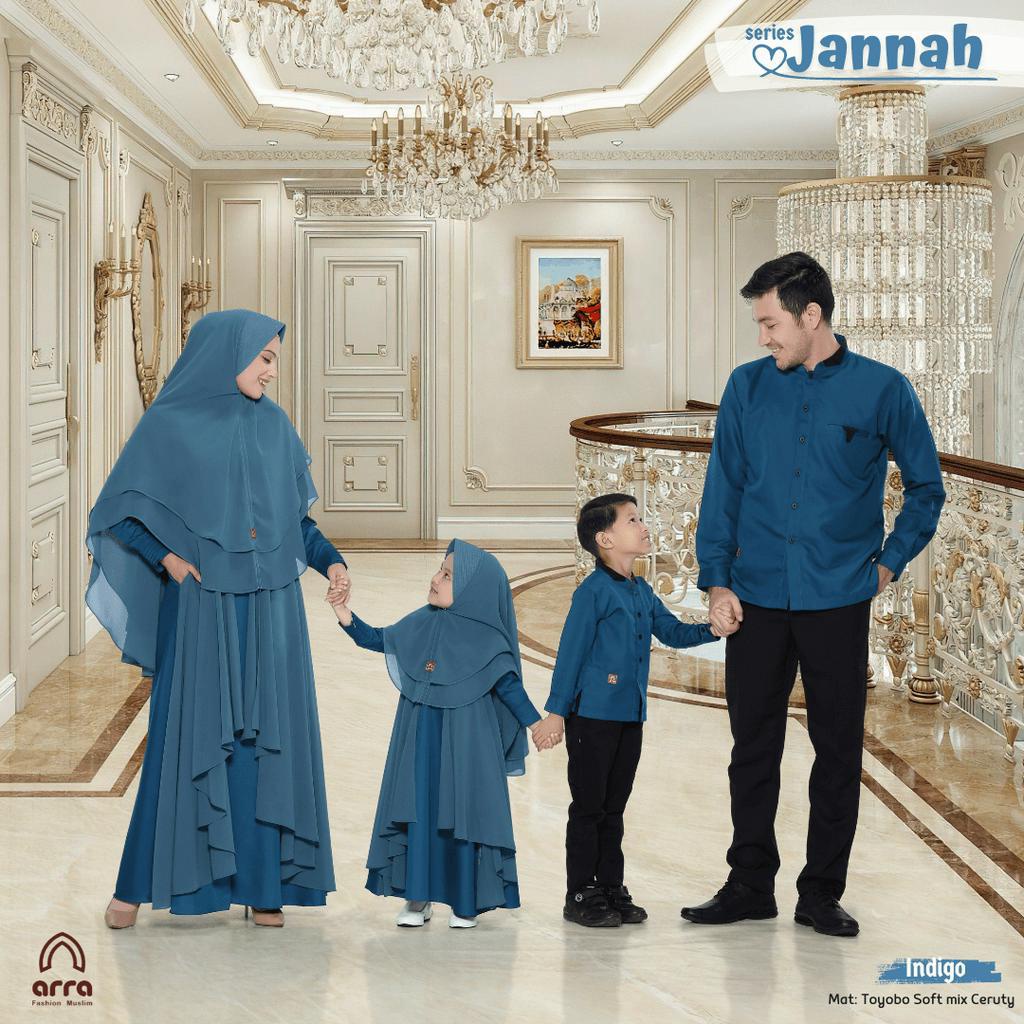 Arra-Ori Baju Busana Muslim Sarimbit Couple Pasangan Keluarga Jannah Indigo Elegan
