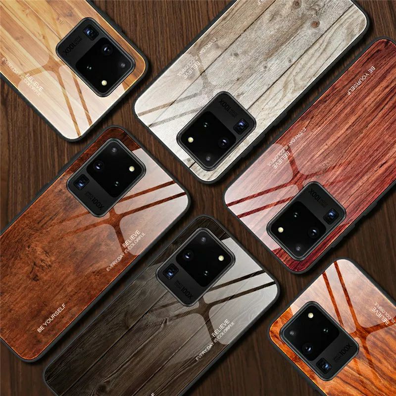 Wood Grain Glass Case Samsung Galaxy S20 Ultra S20Ultra SamsungS20Ultra Softcase Hardcase Casing HP