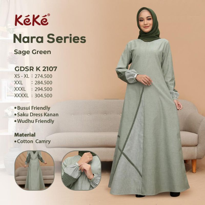 Gamis Nara series sage green by keke Diskon 10%.